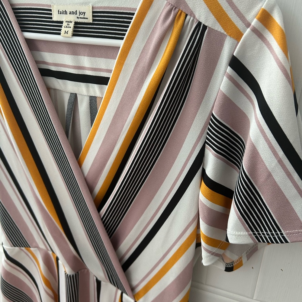 NWOT FAITH AND JOY by Monteau Multicolor Striped V-Neck Top w/Capped Sleeves - Picture 8 of 16